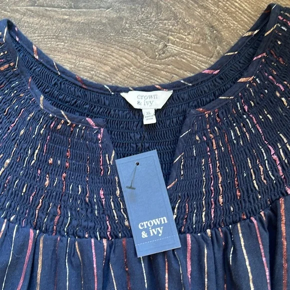 Crown & Ivy Navy Metallic Striped dress - Picture 2 of 8